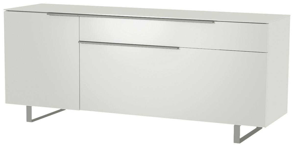 LOWBOARD Weiß, Alufarben  160/66/45 cm  - Alufarben/Weiß, Design, Glas/Holzwerkstoff (160/66/45cm) - Moderano
