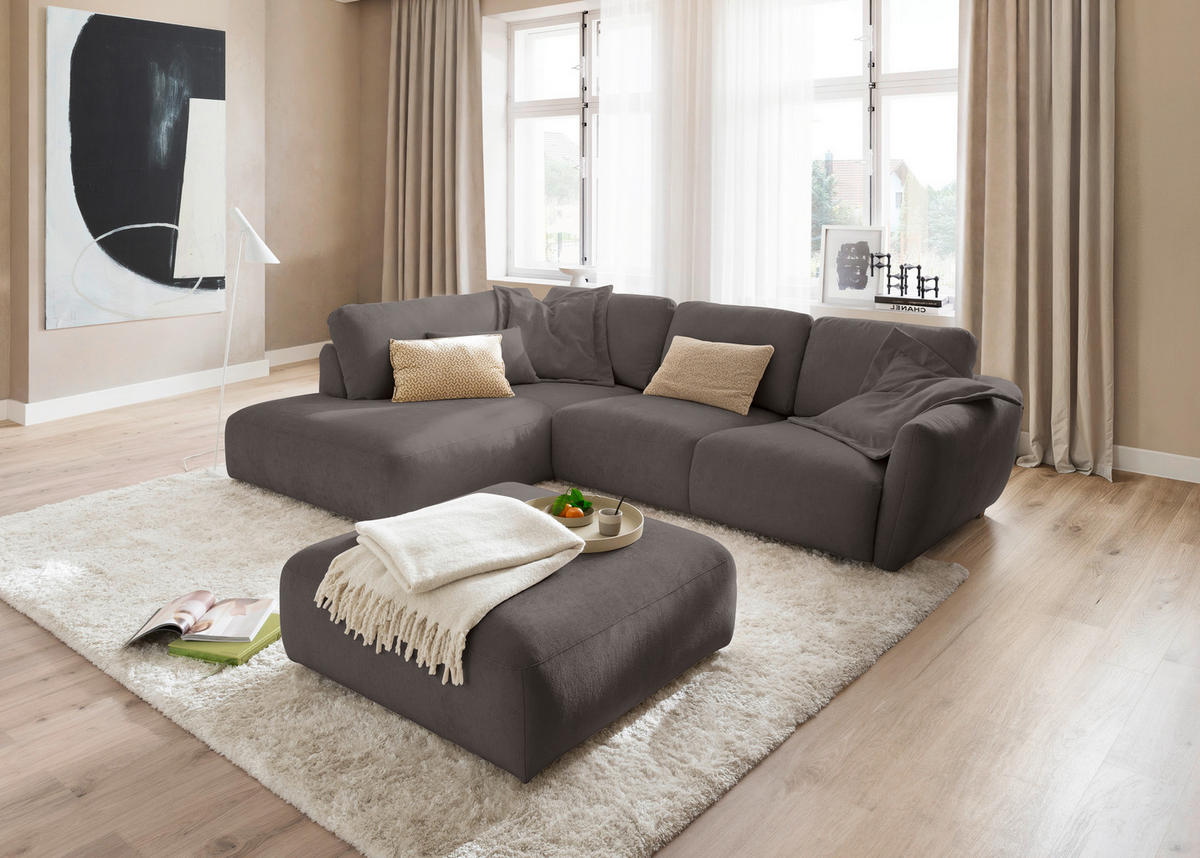 ECKSOFA Chenille Dunkelbraun  - Dunkelbraun/Schwarz, Konventionell, Kunststoff/Textil (224/307cm) - Hom`in