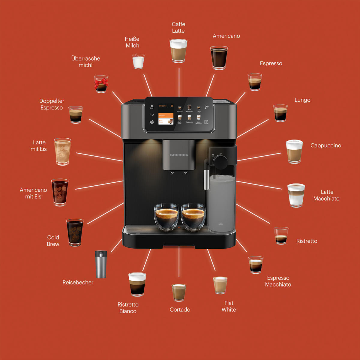 KAFFEEVOLLAUTOMAT Delisia Coffee Series DC7500+  - Edelstahlfarben/Schwarz, MODERN, Kunststoff/Metall (40,5/34,0/27,5cm) - Grundig