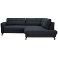 ECKSOFA in Flachgewebe, Leinenoptik Dunkelblau  247/208 cm  - Schwarz/Dunkelblau, MODERN, Textil/Metall (247/208cm) - Xora