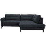 ECKSOFA in Flachgewebe, Leinenoptik Dunkelblau  247/208 cm  - Schwarz/Dunkelblau, MODERN, Textil/Metall (247/208cm) - Xora