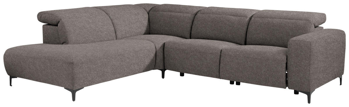 ECKSOFA Graubraun Flachgewebe  - Graubraun/Schwarz, Design, Textil/Metall (238/290cm) - Pure Home Lifestyle