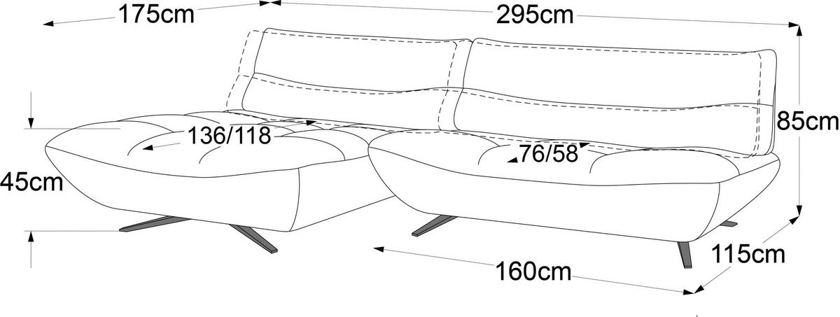 ECKSOFA Beigebraun Chenille Rücken echt, Sitztiefenverstellung  - Beigebraun/Schwarz, Design, Textil/Metall (178/295cm) - Belluti