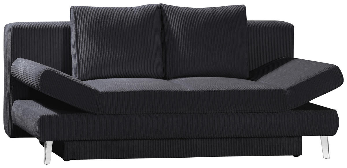 SCHLAFSOFA in Cord Dunkelgrau  - Chromfarben/Dunkelgrau, Design, Textil/Metall (200/85/90cm) - Xora