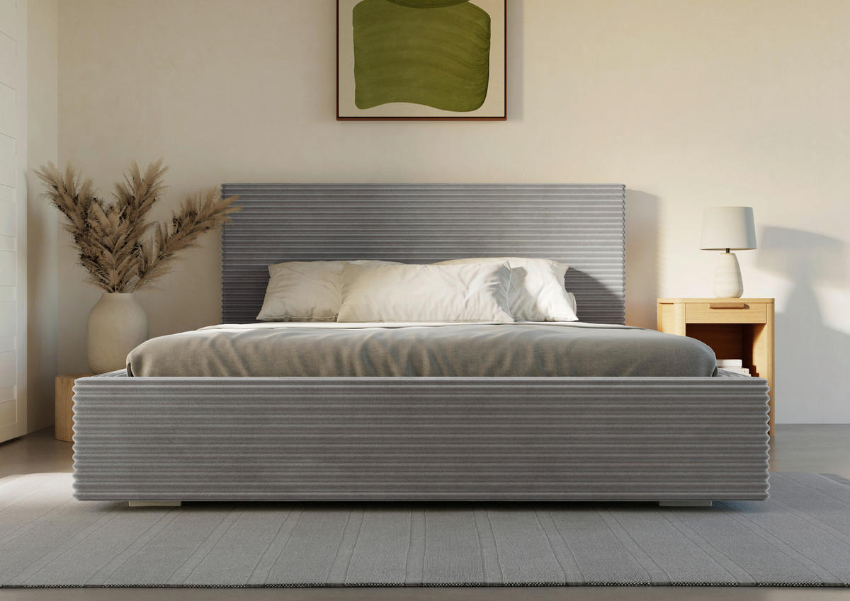 POLSTERBETT Lattenrost, Bettkasten 120/200 cm  in Grau  - Schwarz/Alufarben, Design, Holz/Kunststoff (120/200cm) - Boxxx