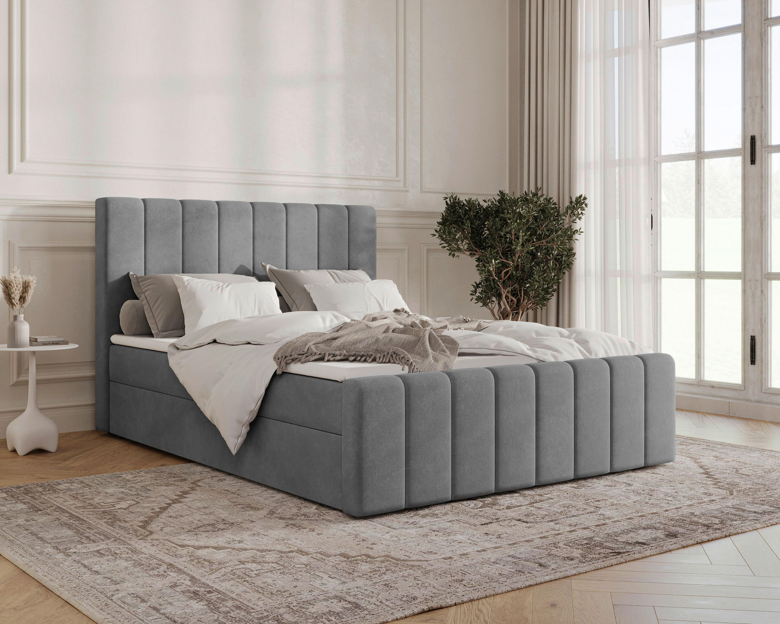 BOXBETT 140/200 cm,  in Graphitfarben, Bettkasten, Topper, H2 + H3 = mittel + fest  - Graphitfarben/Schwarz, MODERN, Holz/Kunststoff (140/200cm) - MID.YOU