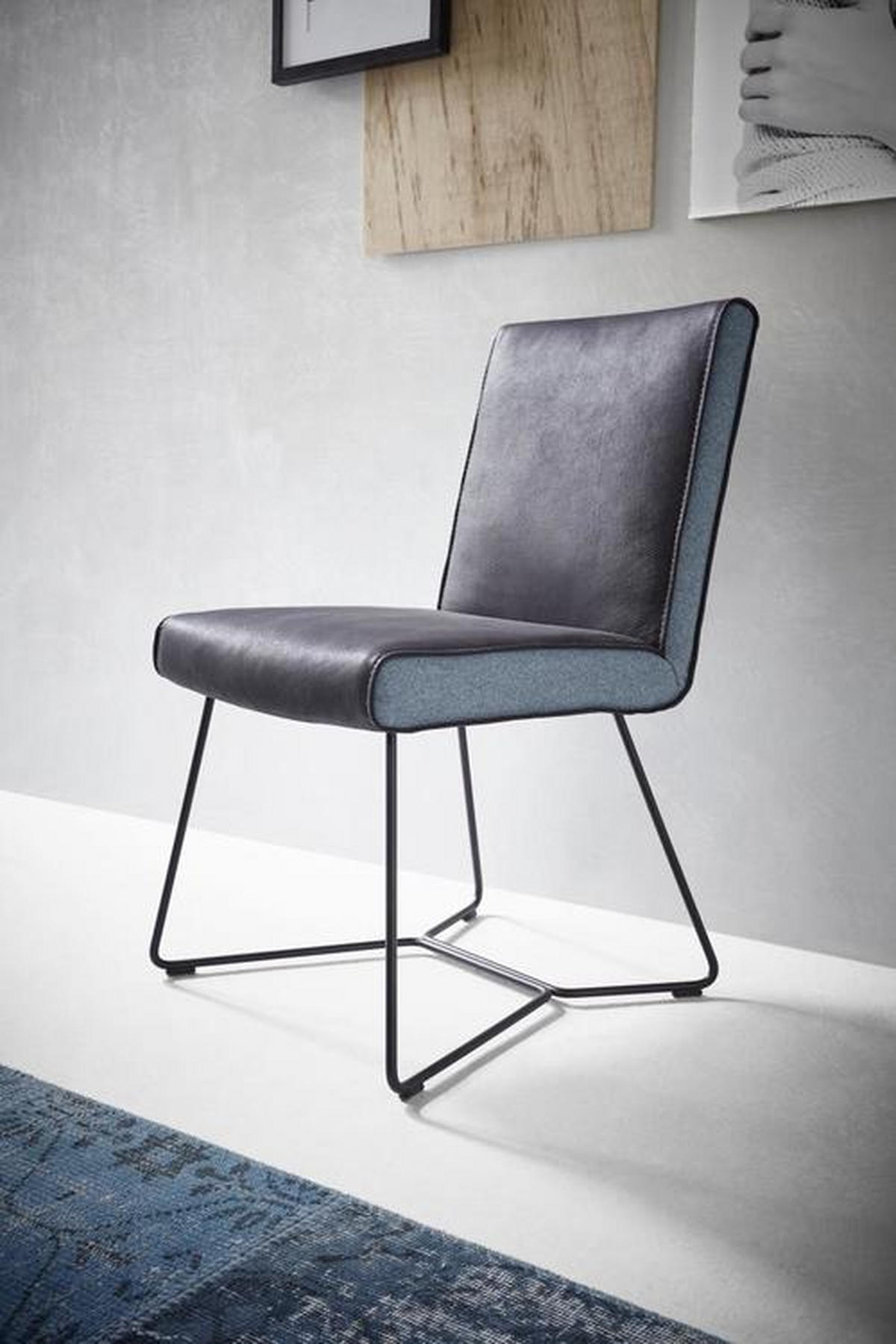 STUHL  in Stahl Flachgewebe Echtleder  - Türkis/Dunkelbraun, Design, Leder/Textil (64/93/65cm) - Ambiente