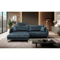 ECKSOFA Blau Velours Bettkasten  - Blau/Goldfarben, Design, Textil/Metall (196/264cm) - P & B