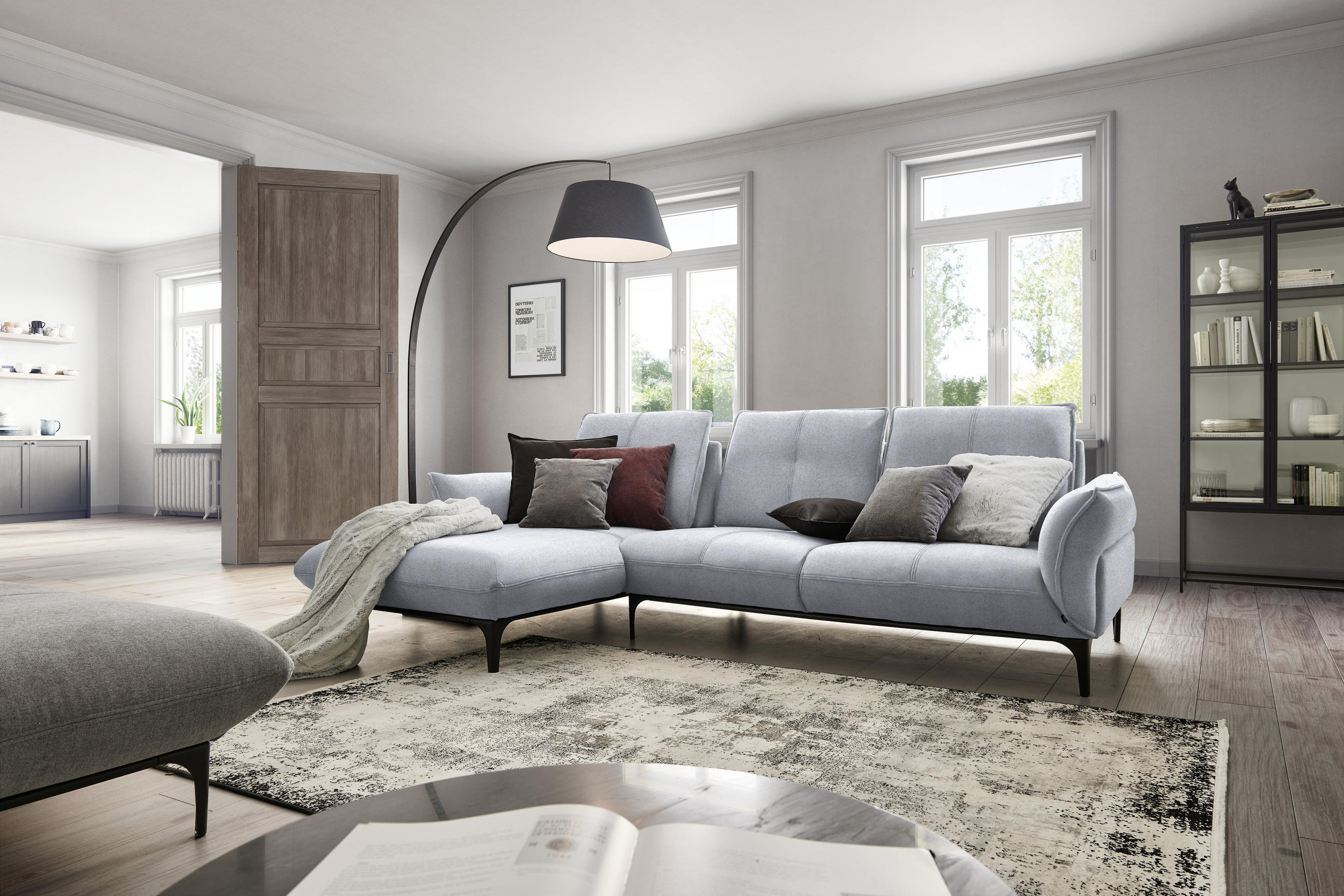 ECKSOFA in Webstoff Hellgrau  - Hellgrau/Schwarz, Natur, Textil (182/277cm) - Valnatura