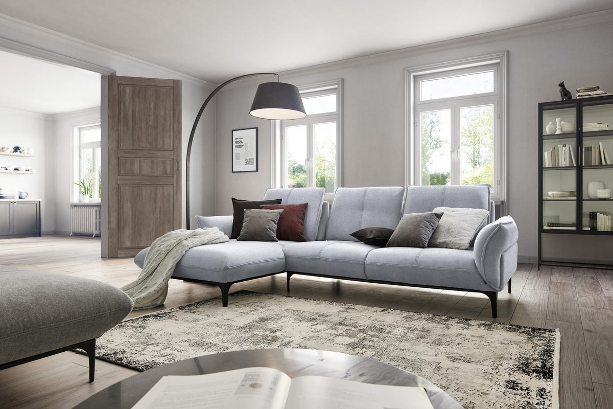 ECKSOFA in Webstoff Hellgrau  - Hellgrau/Schwarz, Natur, Textil (182/277cm) - Valnatura