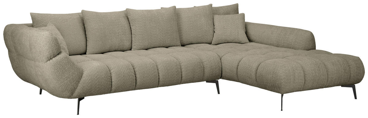 ECKSOFA 318/217 cm  in Bouclé Graubraun Zierkissen, Rückenkissen, Rücken echt  318/217 cm  - Graubraun/Schwarz, MODERN, Textil/Metall (318/217cm) - Carryhome