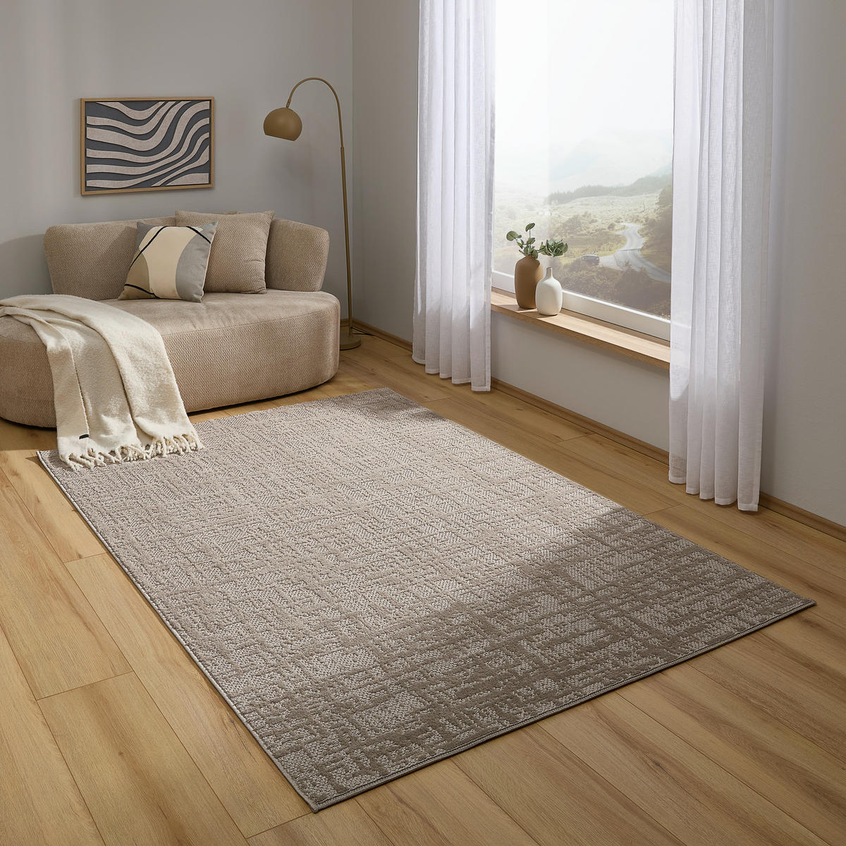 WEBTEPPICH  Wohnzimmer 120/170 cm Woven Cut-Loop Greige rechteckig  - Greige, Basics, Textil (120/170cm) - Novel