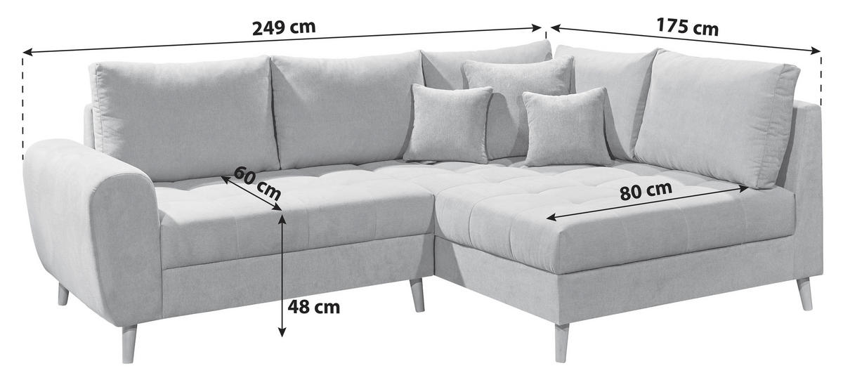 ECKSOFA Hellgrau Mikrovelours  - Hellgrau/Kieferfarben, KONVENTIONELL, Holz/Textil (175/249cm) - MID.YOU