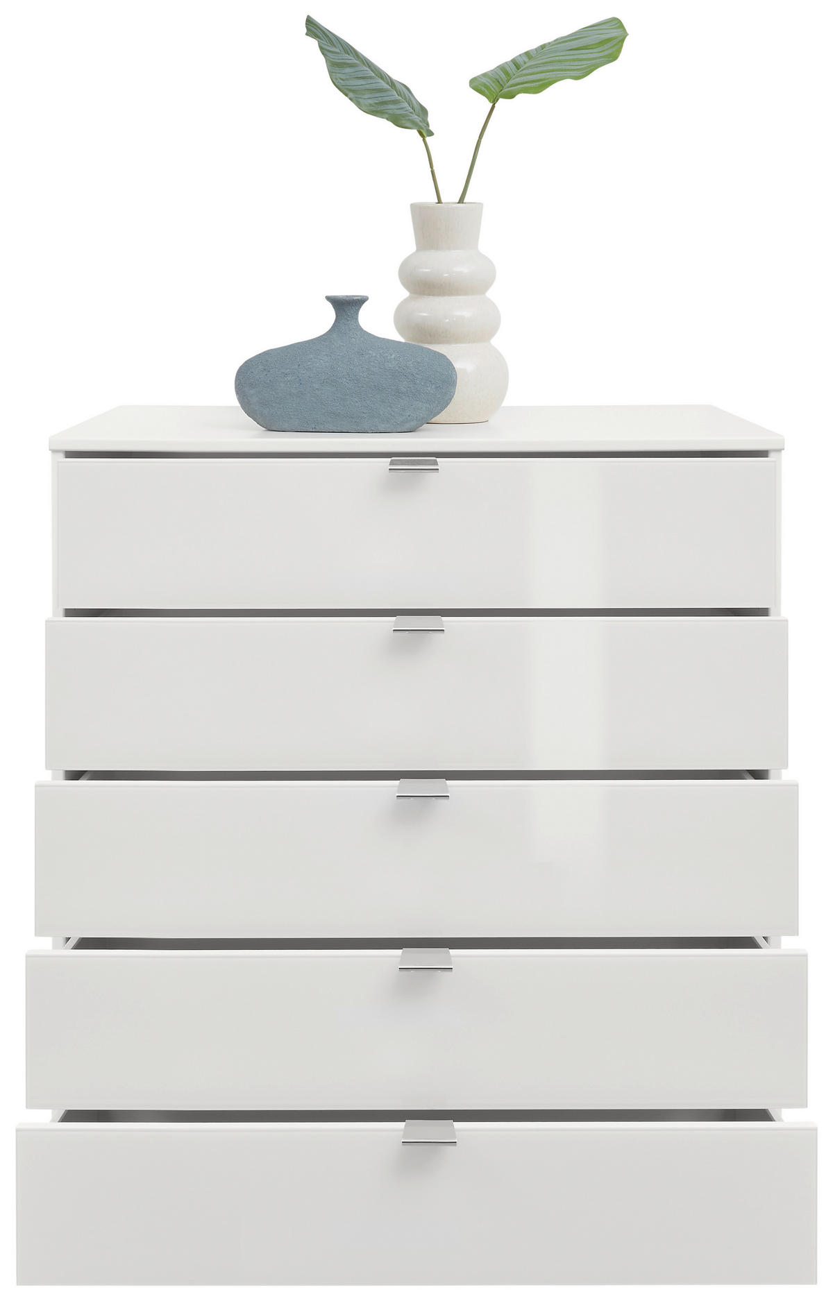 KOMMODE , 80/86/43 cm, 5 Schublade(n)  - Chromfarben/Weiß, Design, Glas/Holzwerkstoff (80/86/43cm) - Dieter Knoll