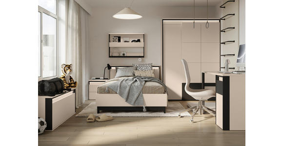 BETT 120/200 cm,  in Schwarz, Beige, Beleuchtung  - Beige/Schwarz, Design, Metall (120/200cm) - Voleo