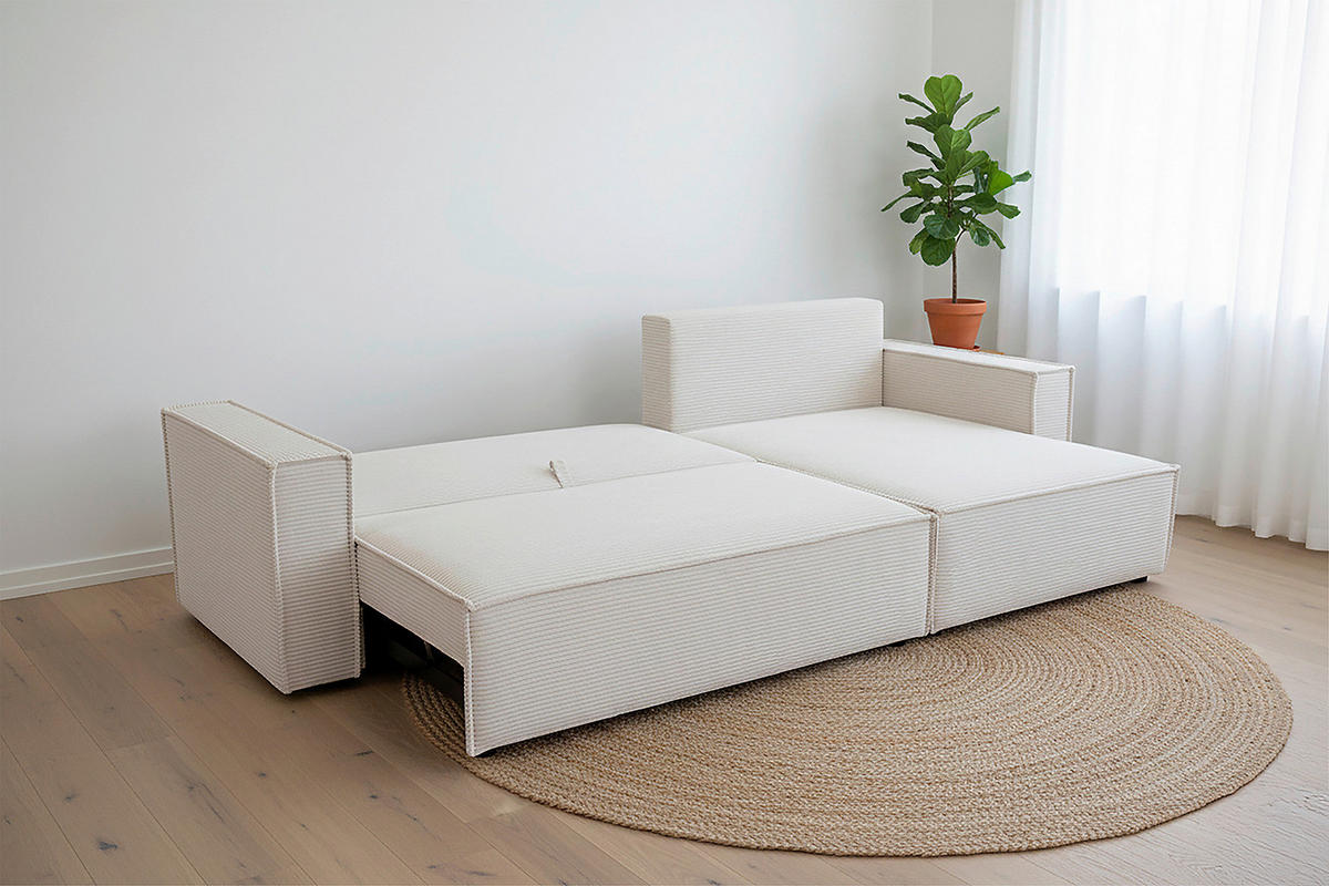 ECKSOFA inkl. Funktionen Creme Cord  - Creme/Schwarz, Design, Textil (267/141cm) - Xora