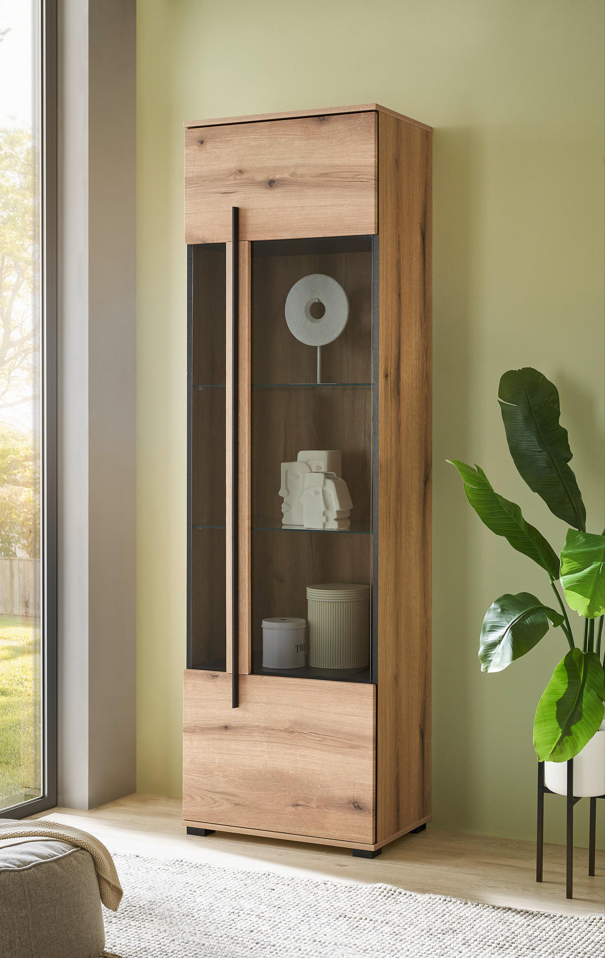 VITRINE  in Eichefarben  - Eichefarben/Schwarz, Design, Glas/Holzwerkstoff (60/200/37cm) - Livetastic