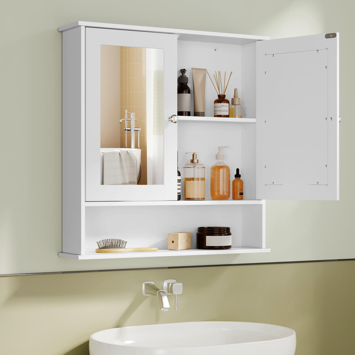 SPIEGELSCHRANK 65/75/15 cm  - Silberfarben/Weiß, MODERN, Glas/Holzwerkstoff (65/75/15cm) - MID.YOU