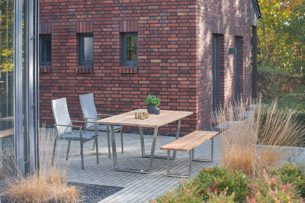 GARTENBANK 160/46/40 cm  in Teakfarben  - Edelstahlfarben/Teakfarben, Design, Holz/Metall (160/46/40cm)
