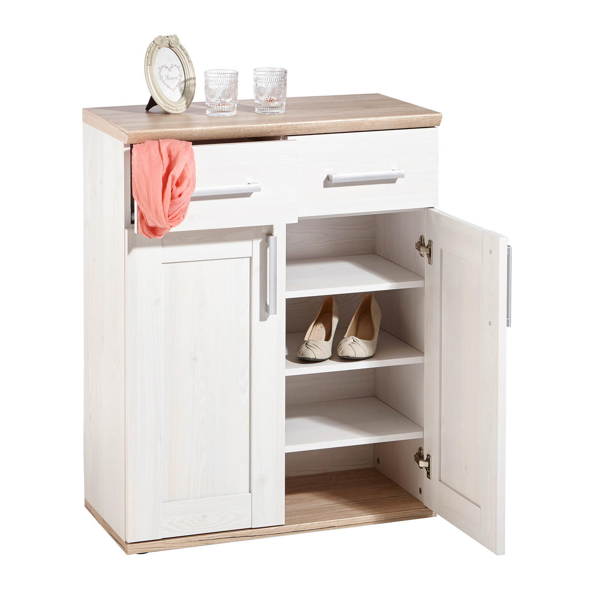KOMODA   76/91/38 cm   bijela  - bijela/srebrne boje, Design, drvni materijal/plastika (76/91/38cm) - Xora