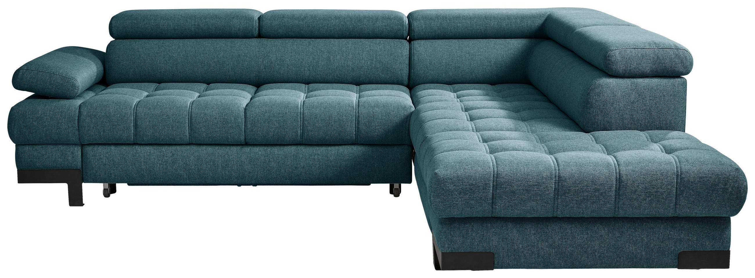 ECKSOFA Petrol Webstoff  - Petrol/Schwarz, Design, Textil/Metall (263/223cm) - Welnova
