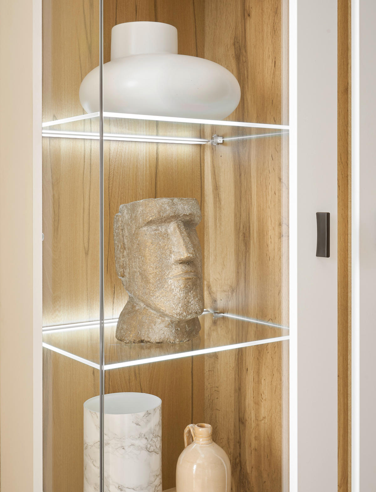 VITRINE in Eiche Wotan, Weiß  - Silberfarben/Eiche Wotan, Design, Glas/Holzwerkstoff (80/200/35cm) - MID.YOU