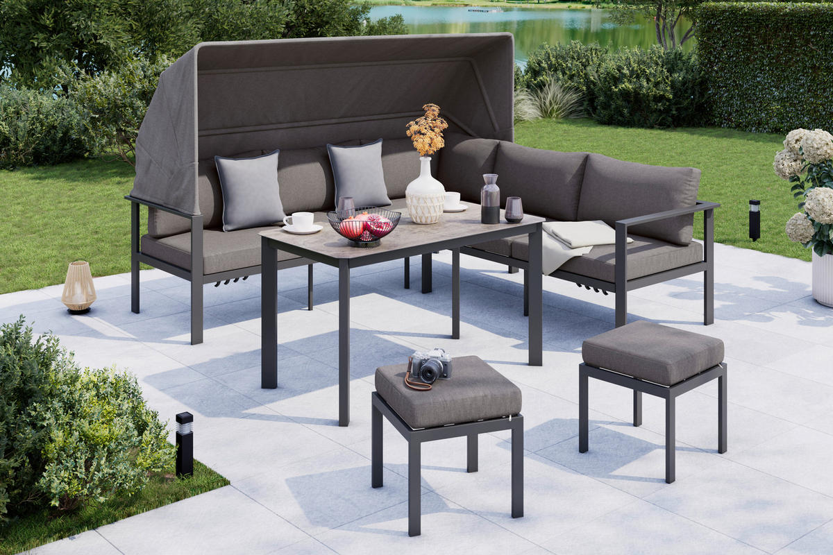 DINING-LOUNGESET Aluminium  - Anthrazit/Grau, MODERN, Glas/Textil (224/64/149/224cm) - Ambia Garden