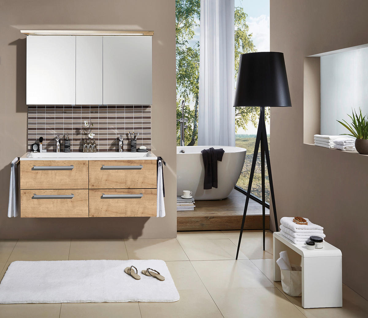 BADEZIMMER  in 140 cm  - Chromfarben/Eichefarben, Design, Glas/Holzwerkstoff (140cm) - Novel