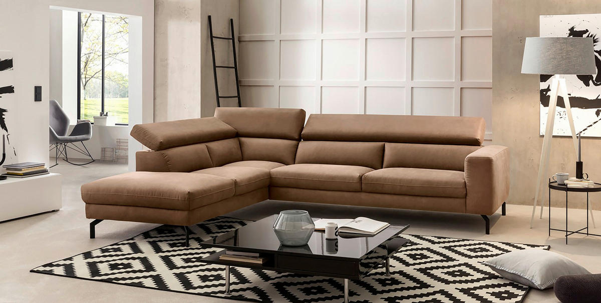 ECKSOFA CALIFORNIA Braun Mikrofaser  - Schwarz/Braun, MODERN, Textil/Metall (233/305cm) - Trendmanufaktur