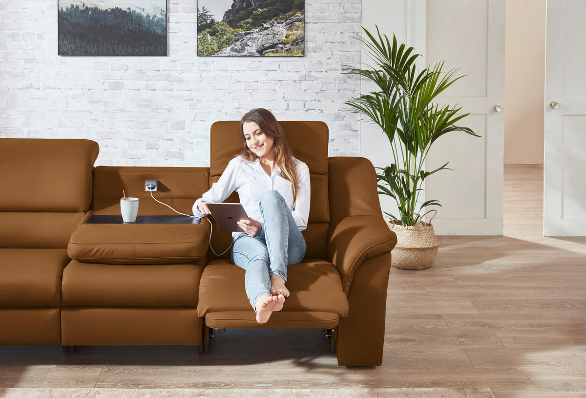 ECKSOFA  in Echtleder Cognac  260/324 cm  - Cognac/Schwarz, KONVENTIONELL, Leder/Kunststoff (260/324cm) - Cantus