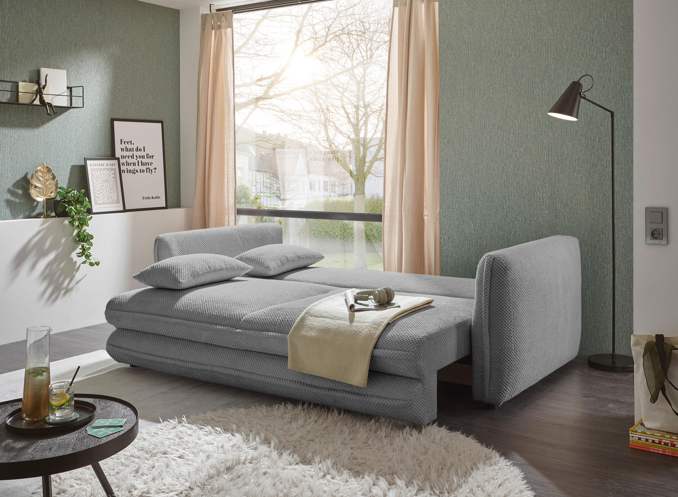 SCHLAFSOFA Mikrovelours Grau  - Schwarz/Grau, KONVENTIONELL, Kunststoff/Textil (237/94/117cm) - MID.YOU
