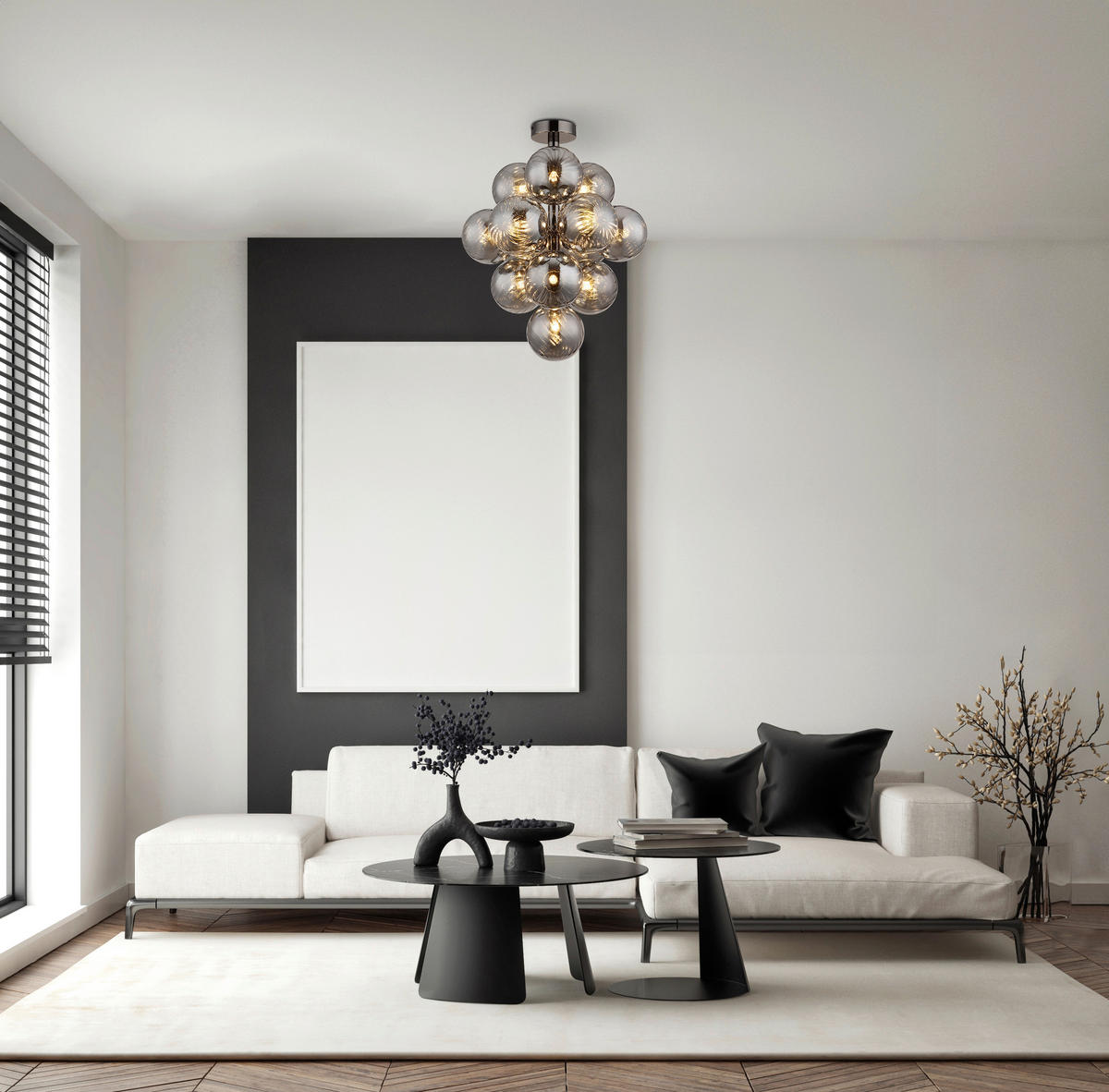 DECKENLEUCHTE  39,5/50 cm    - Schwarzchrom/Grau, Design, Glas/Metall (39,5/50cm) - Globo