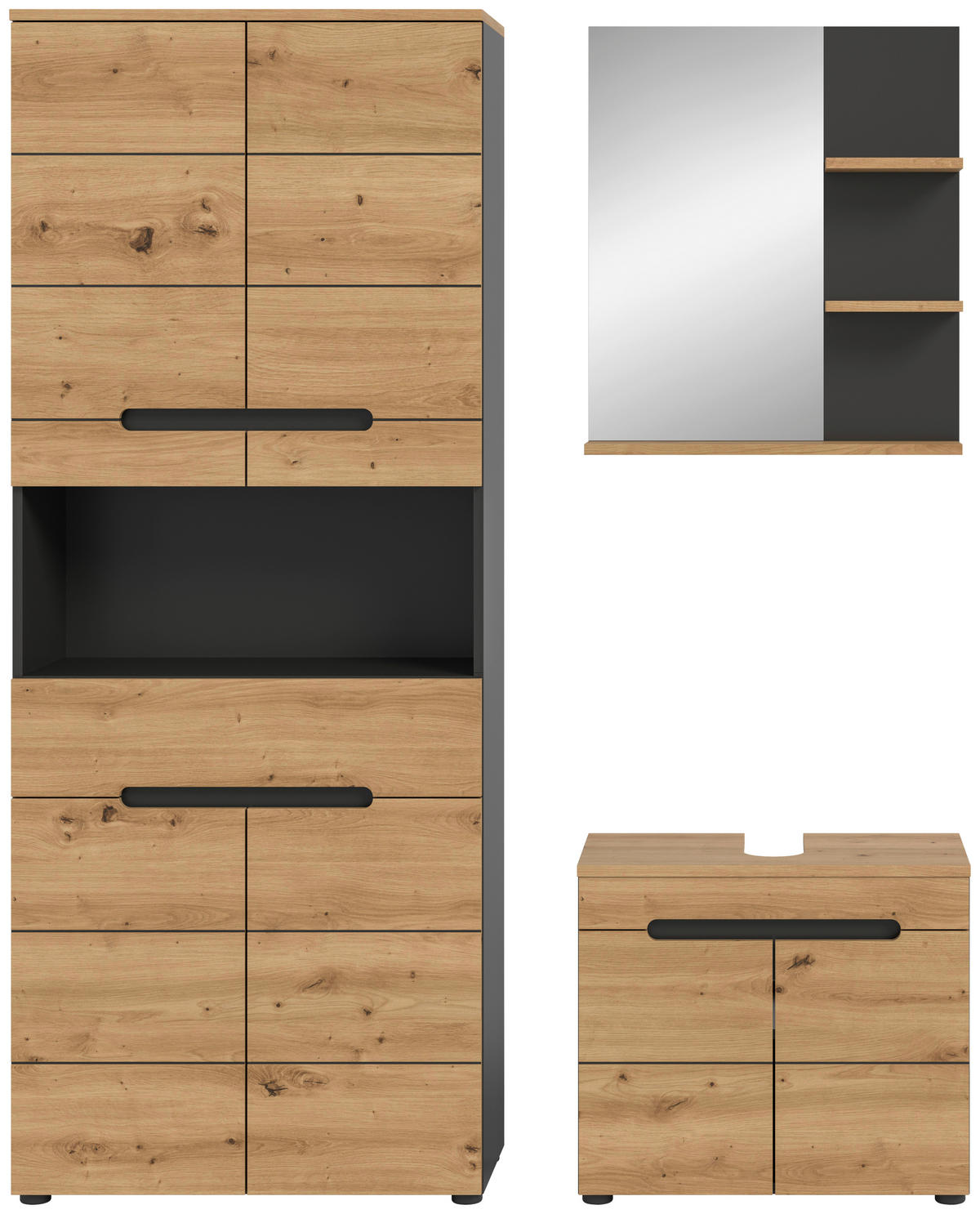BADEZIMMER 3-teilig  in 139 cm  - Schwarz/Eiche Artisan, MODERN, Glas/Holzwerkstoff (139cm) - MID.YOU