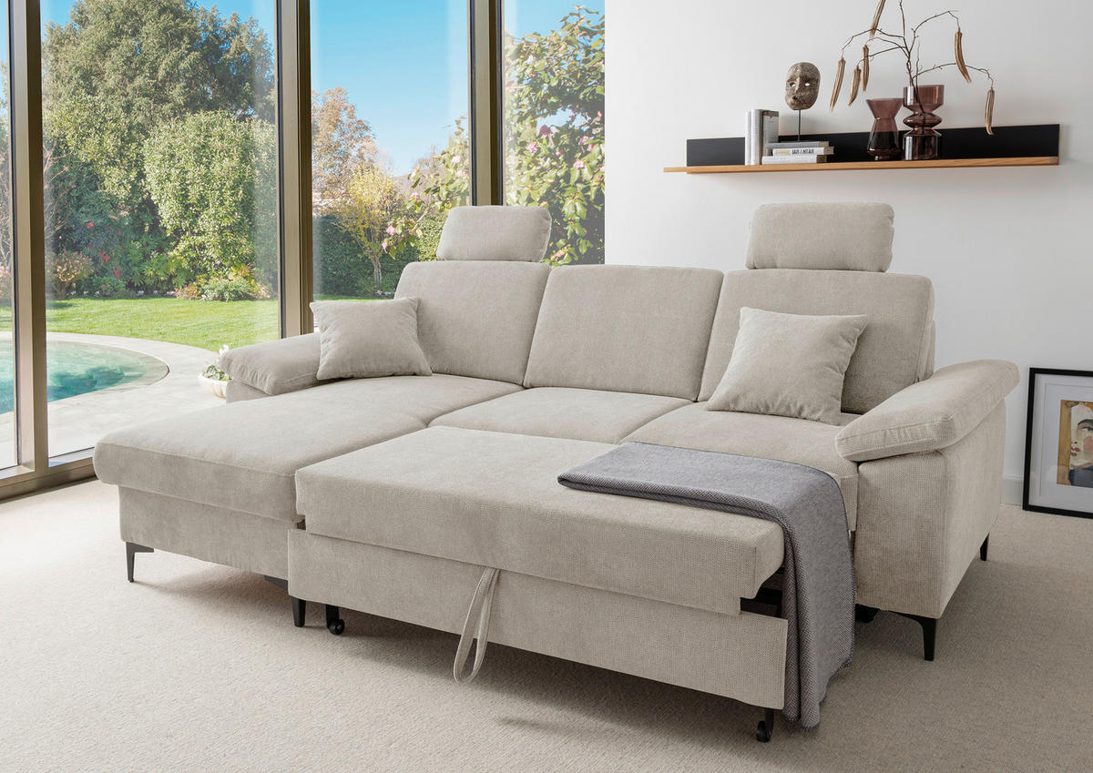 ECKSOFA Chenille Naturfarben  - Schwarz/Naturfarben, Konventionell, Textil/Metall (151/245cm) - Livetastic