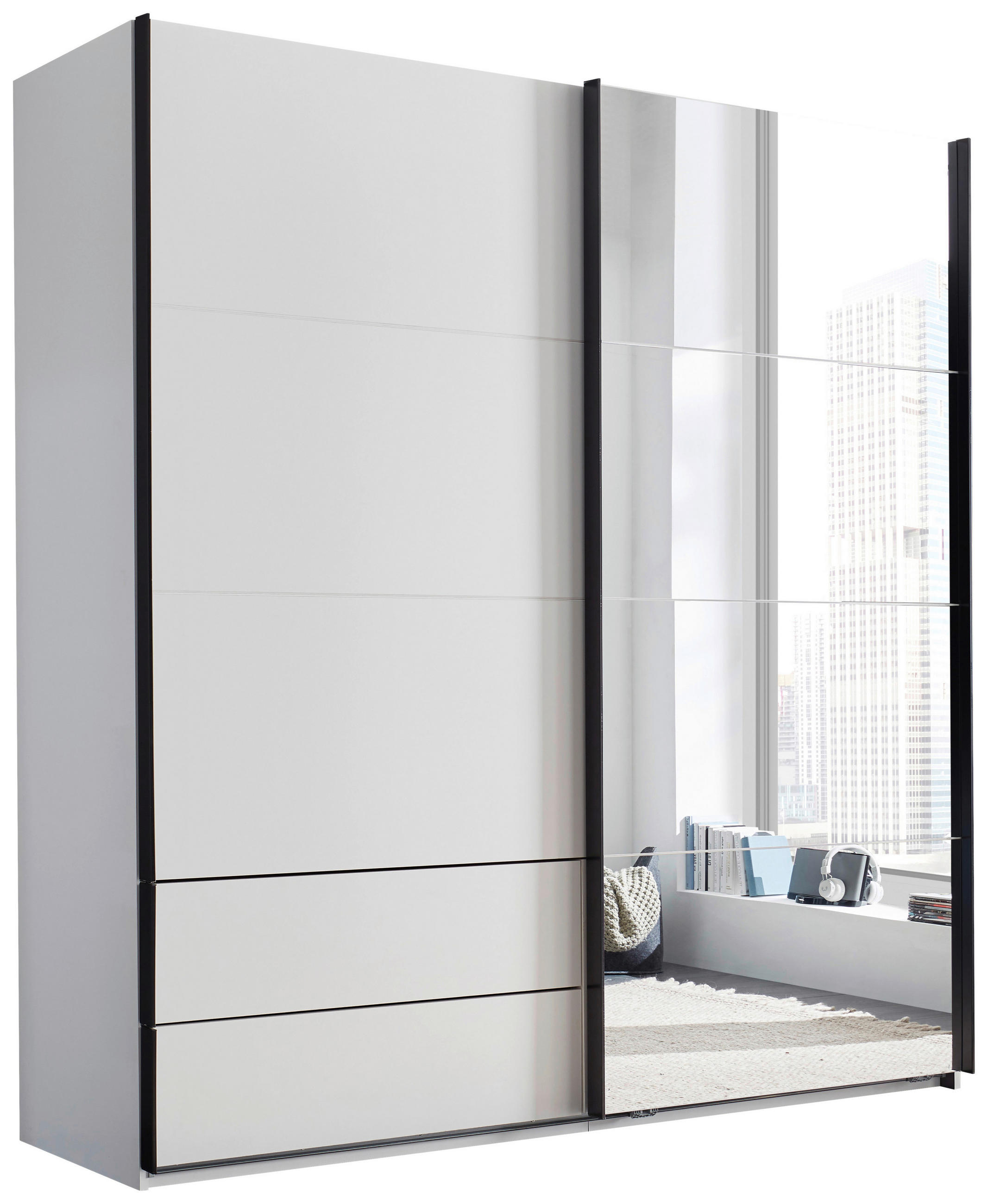 SCHWEBETÜRENSCHRANK 215/225,5/60,5 cm 2-türig Schwarz, Weiß  - Schwarz/Weiß, MODERN, Glas/Holzwerkstoff (215/225,5/60,5cm) - Xora