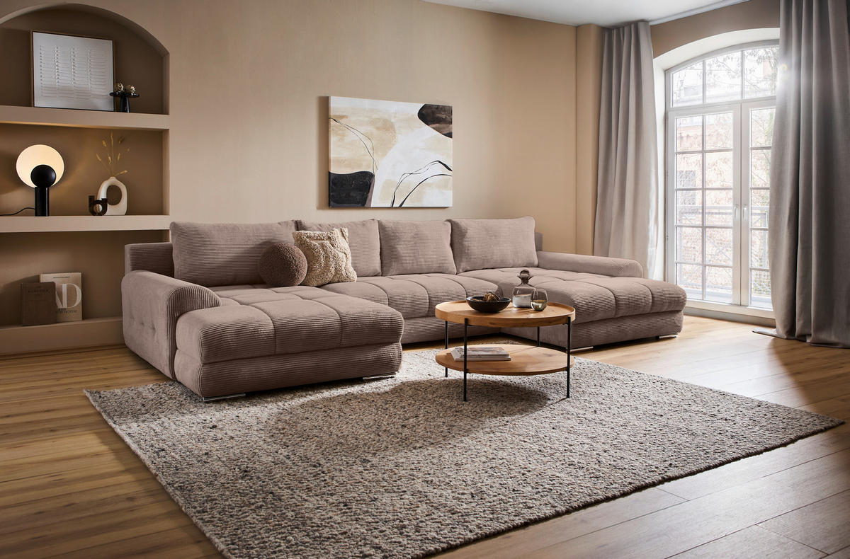 WOHNLANDSCHAFT Braun Cord  - Chromfarben/Braun, KONVENTIONELL, Kunststoff/Textil (180/376/180cm) - Carryhome