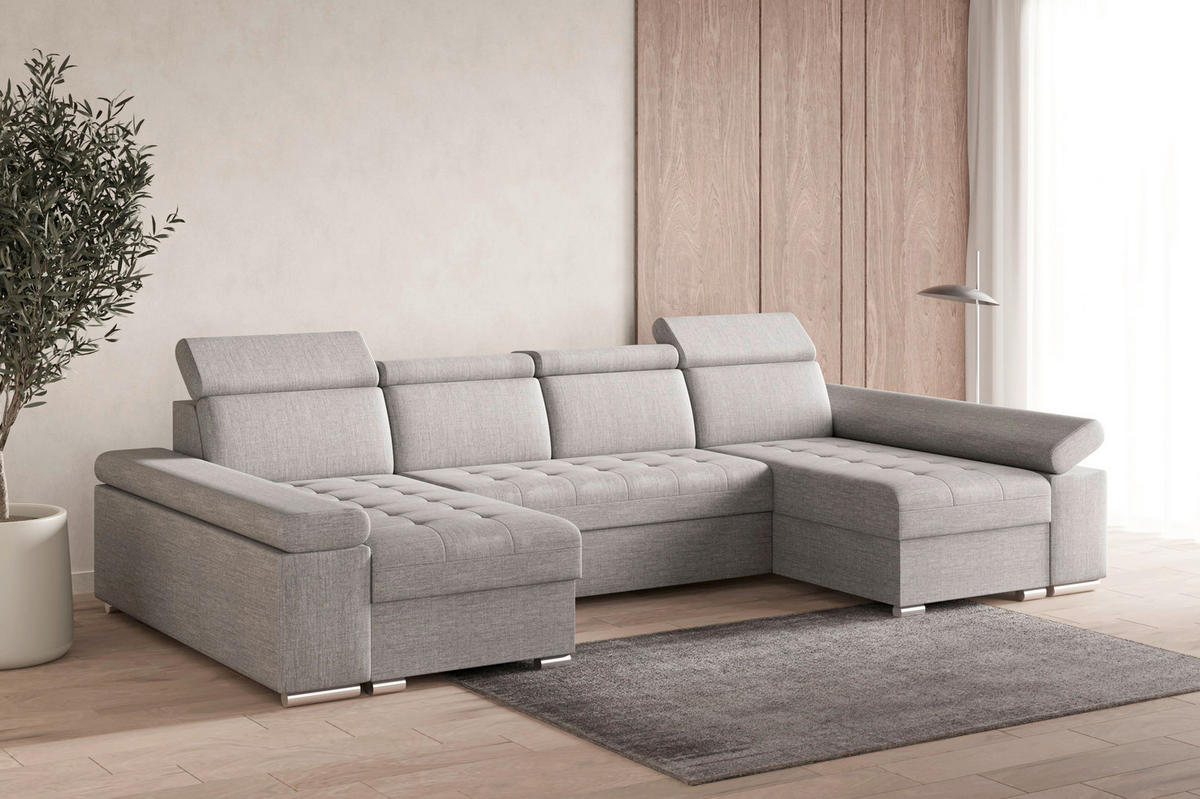 WOHNLANDSCHAFT TORONTO U Hellgrau Webstoff  - Silberfarben/Hellgrau, Design, Textil (168/330/168cm) - MID.YOU