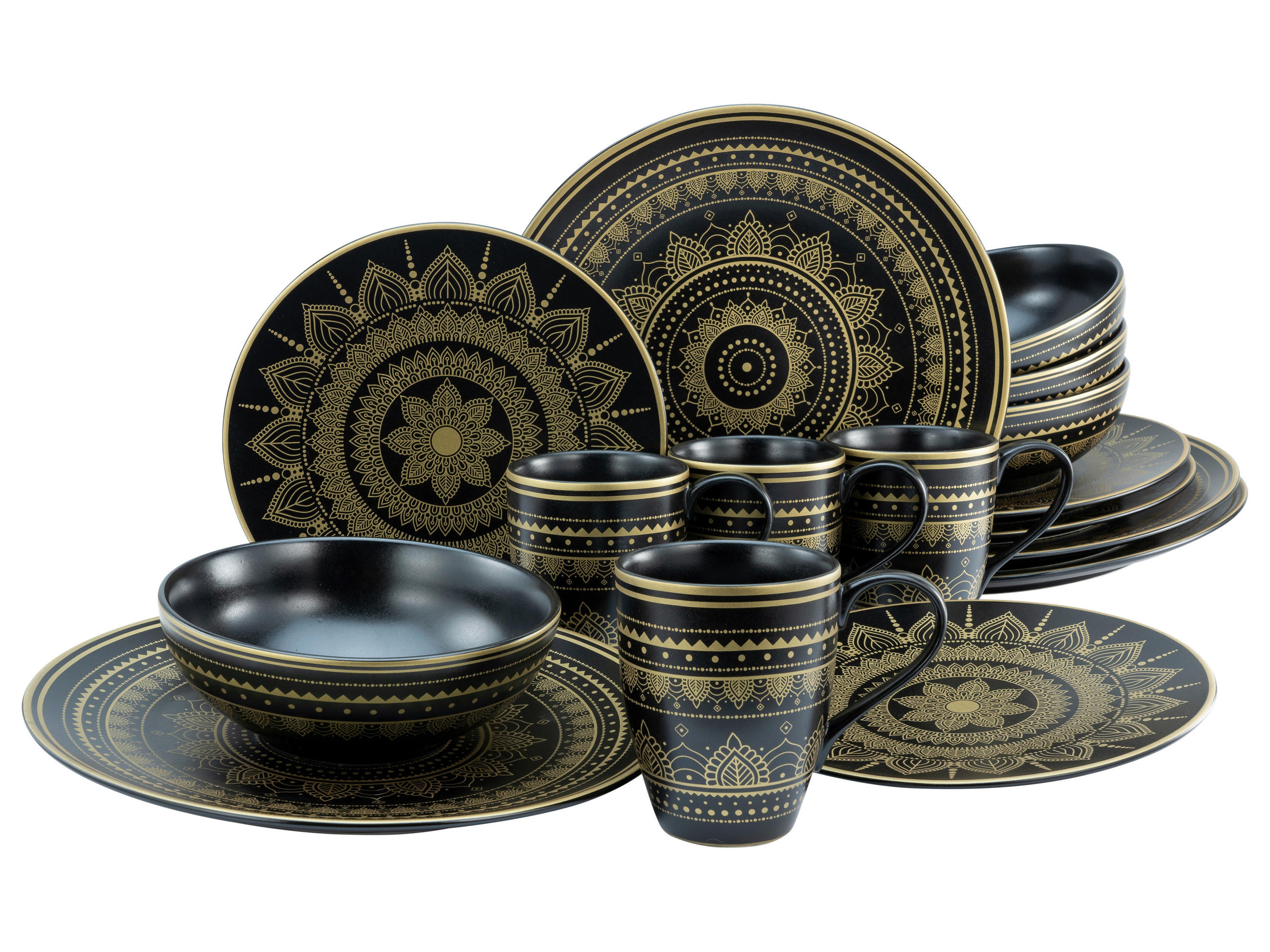 KOMPLETT SERVIS 16 delar  - svart/guldfärgad, keramik (36,5/35,5/33cm) - Creatable