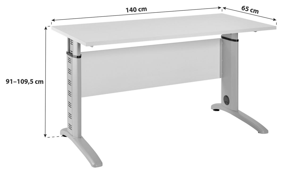 SCHREIBTISCH 140/65/91-109,5 cm Eichefarben höhenverstellbar, in verschiedenen Holz-Dekoren erhältlich mechanisch höhenverstellbar  - Eichefarben/Silberfarben, Basics, Holzwerkstoff/Metall (140/65/91-109,5cm) - MID.YOU