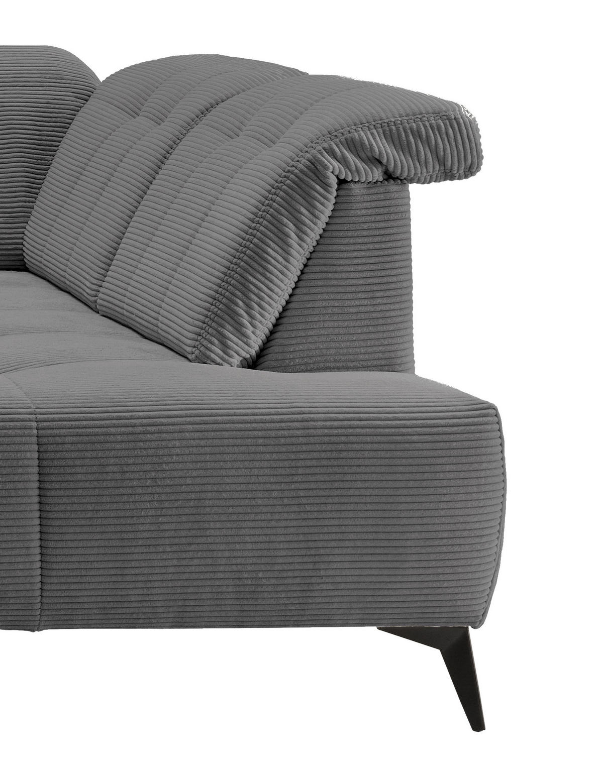 WOHNLANDSCHAFT SANO Grau Cord  - Schwarz/Grau, MODERN, Textil/Metall (180/337/200cm) - Livetastic