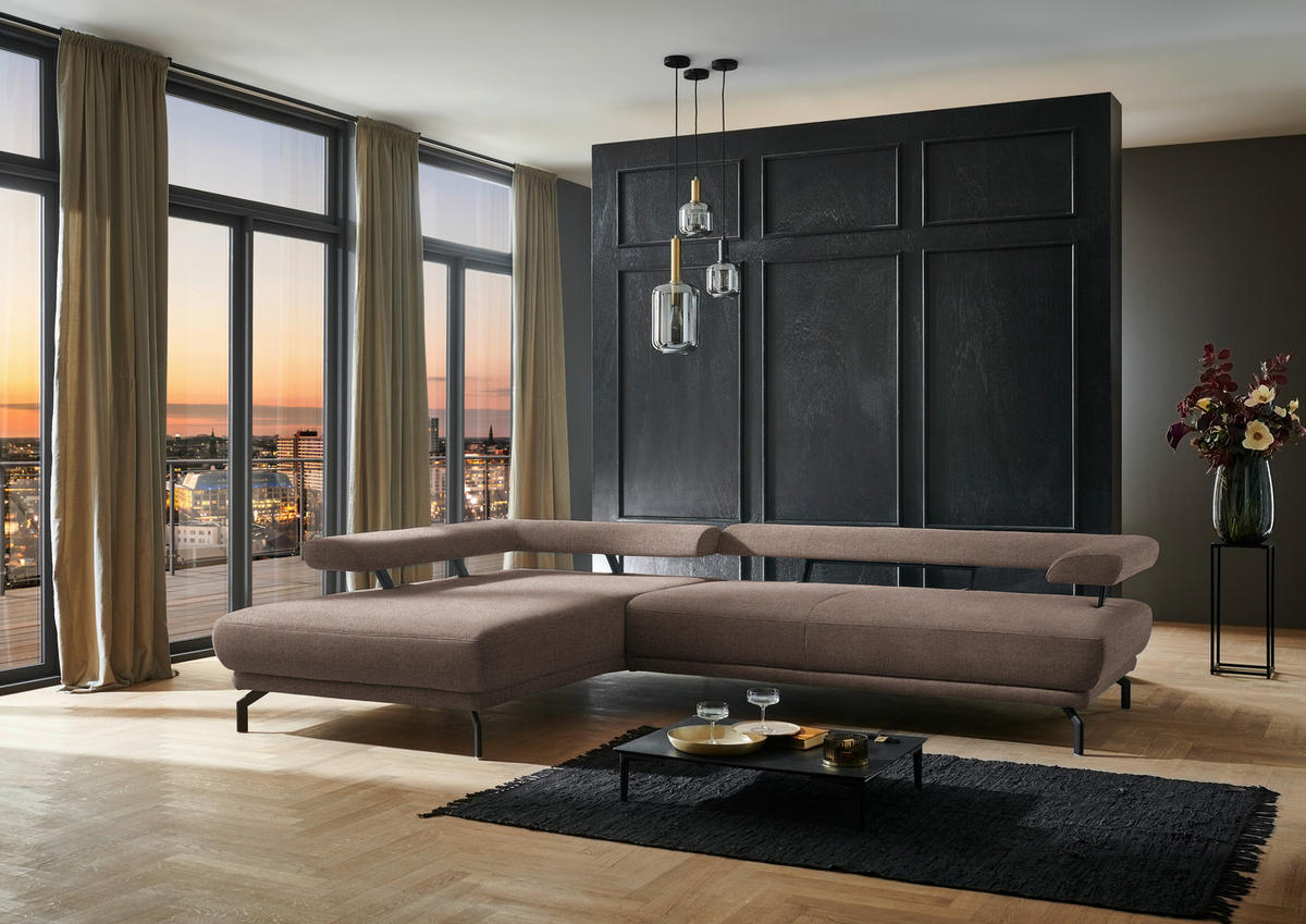 ECKSOFA in Chenille Braun  - Schwarz/Braun, Design, Textil/Metall (224/305cm) - Dieter Knoll