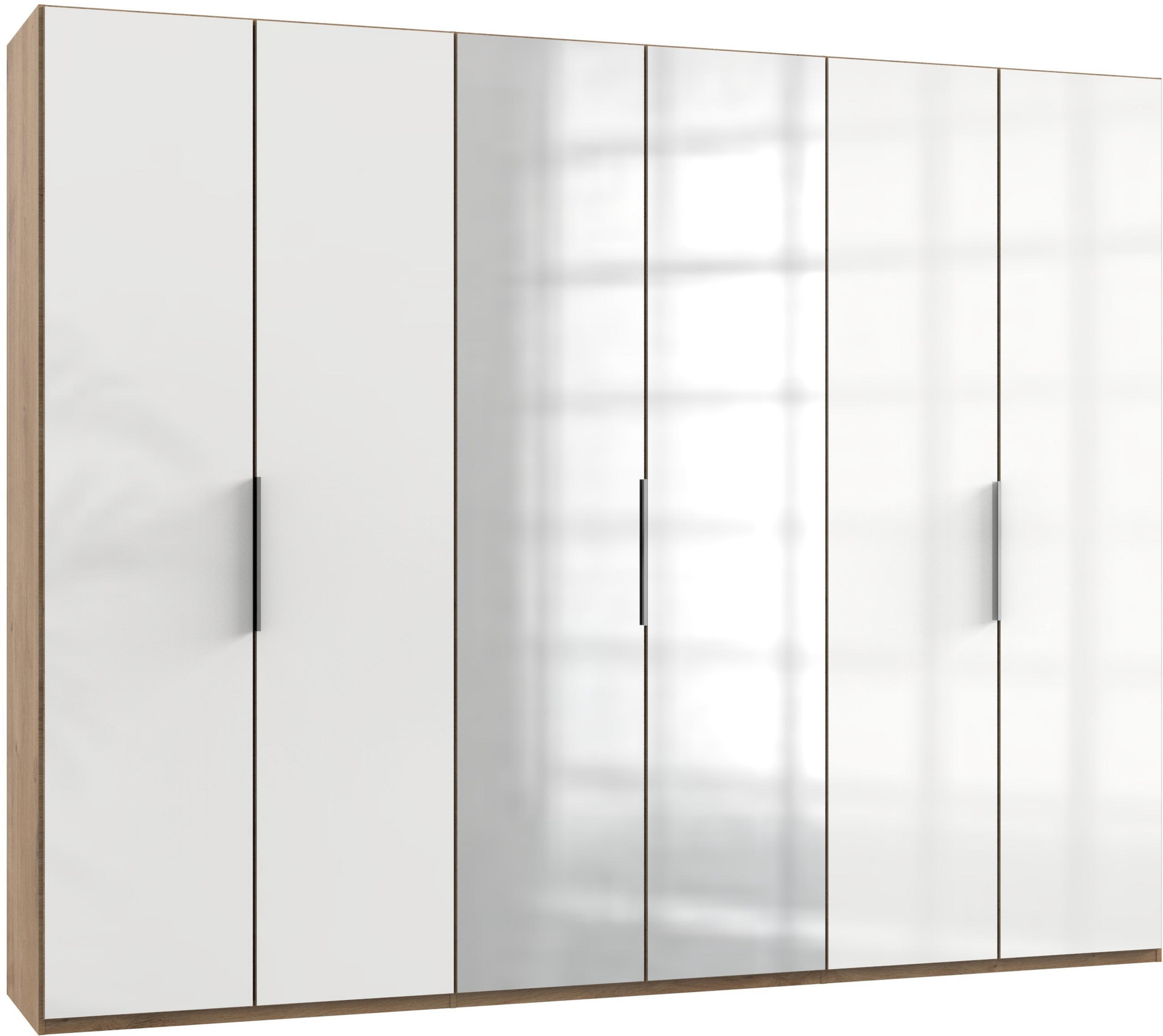DREHTÜRENSCHRANK 300/236/58 cm 6-türig Weiß, Eichefarben  - Chromfarben/Eichefarben, MODERN, Glas/Holzwerkstoff (300/236/58cm) - MID.YOU