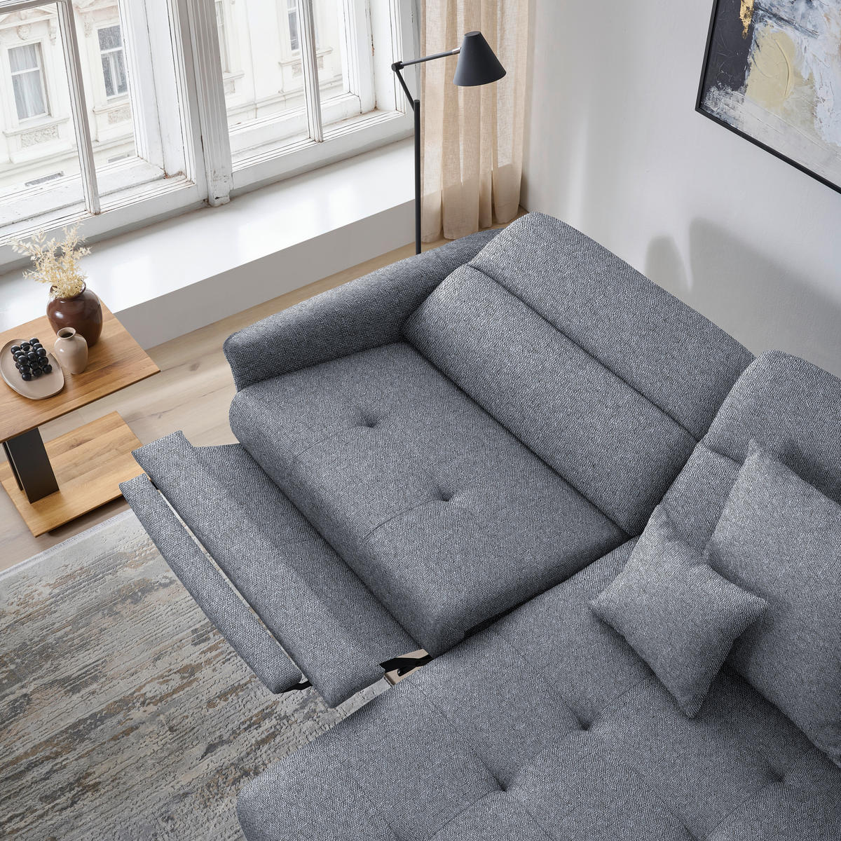 ECKSOFA Flachgewebe Grau  - Schwarz/Grau, Design, Textil/Metall (246/175cm) - Celina