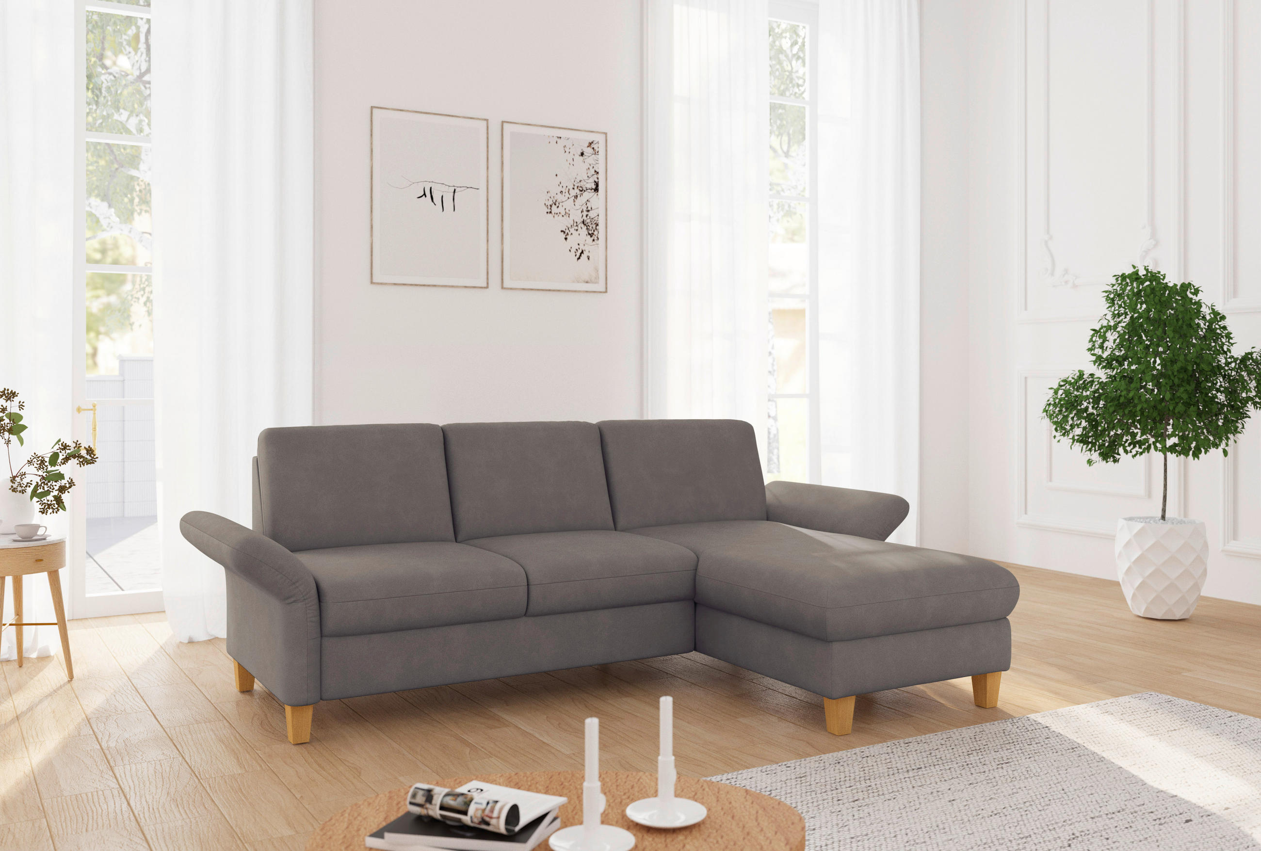 ECKSOFA ROCHELLE E Schlammfarben Flachgewebe  - Schlammfarben/Eichefarben, KONVENTIONELL, Holz/Textil (251/164cm) - Sit & More