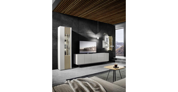 WOHNWAND 315/216/47 cm in Grau, Eichefarben - Eichefarben/Schwarz, Design, Glas/Holz (315/216/47cm) - Ambiente