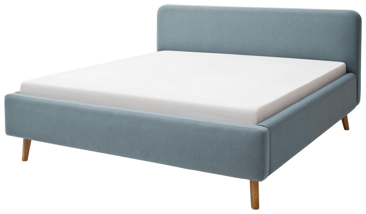 POLSTERBETT 140/200 cm,  in Hellblau,  - Eichefarben/Hellblau, Design, Holz/Textil (140/200cm) - Livetastic