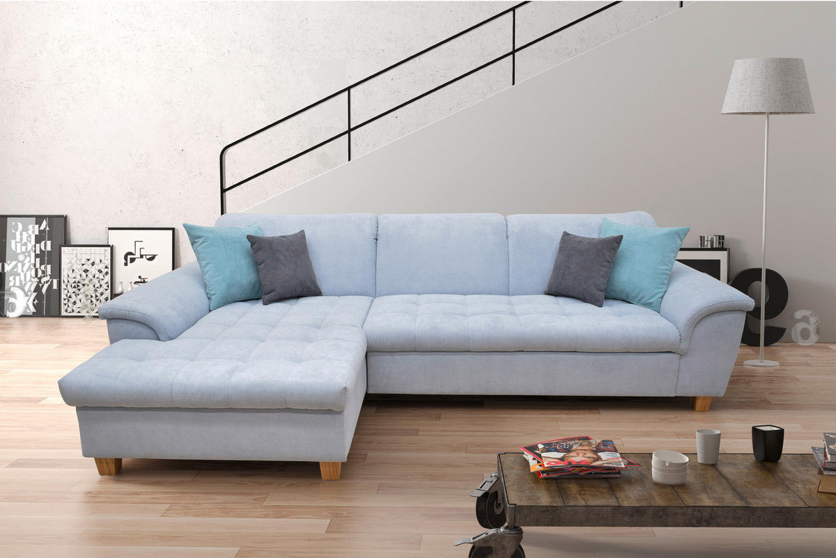 ECKSOFA Pastellblau Mikrofaser  - Pastellblau/Eichefarben, KONVENTIONELL, Holz/Textil (170/279cm) - MID.YOU