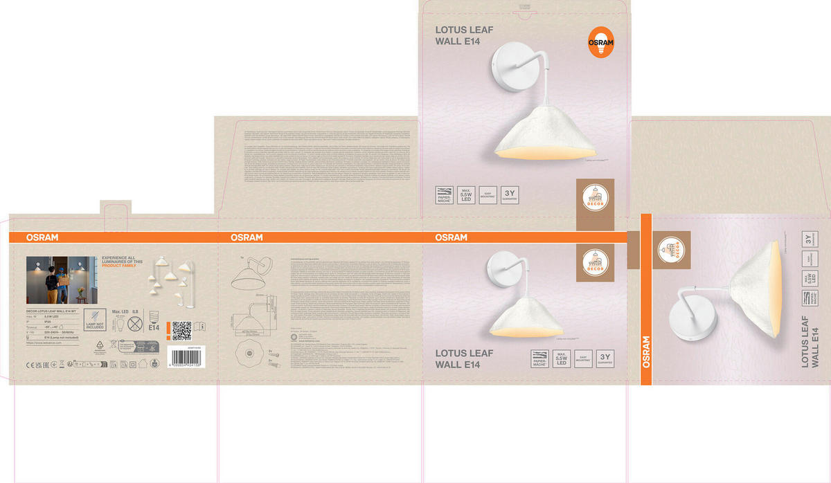 WANDLEUCHTE 21.9/27.2/26 cm   - Basics, Papier/Metall (21.9/27.2/26cm) - Osram