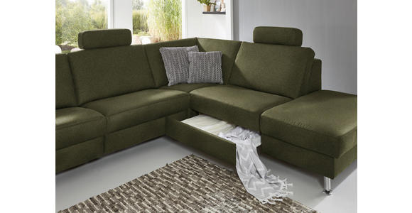 ECKSOFA in Mikrofaser Dunkelgrün 275/242 cm - Dunkelgrün/Alufarben, Design, Textil/Metall (275/242cm) - Dieter Knoll