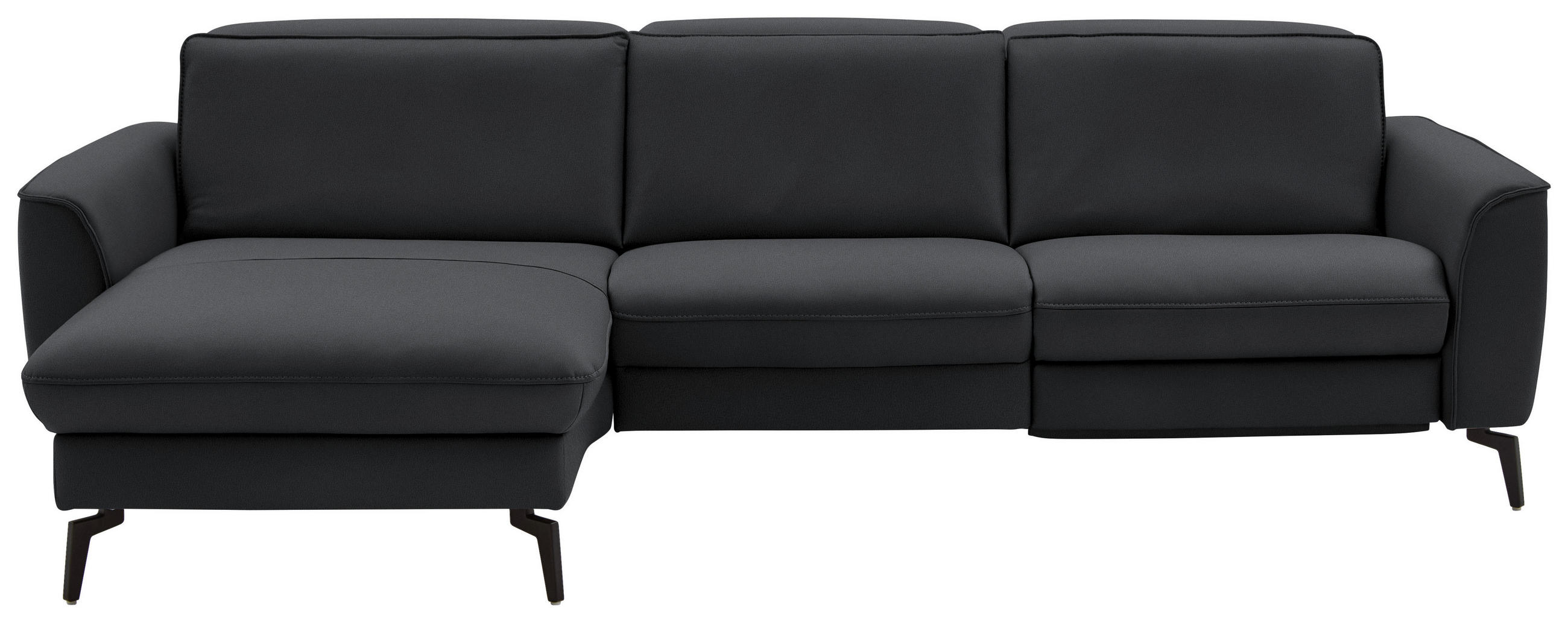 ECKSOFA in Echtleder Schieferfarben  - Schieferfarben/Schwarz, Natur, Leder/Metall (168/281cm) - Valdera
